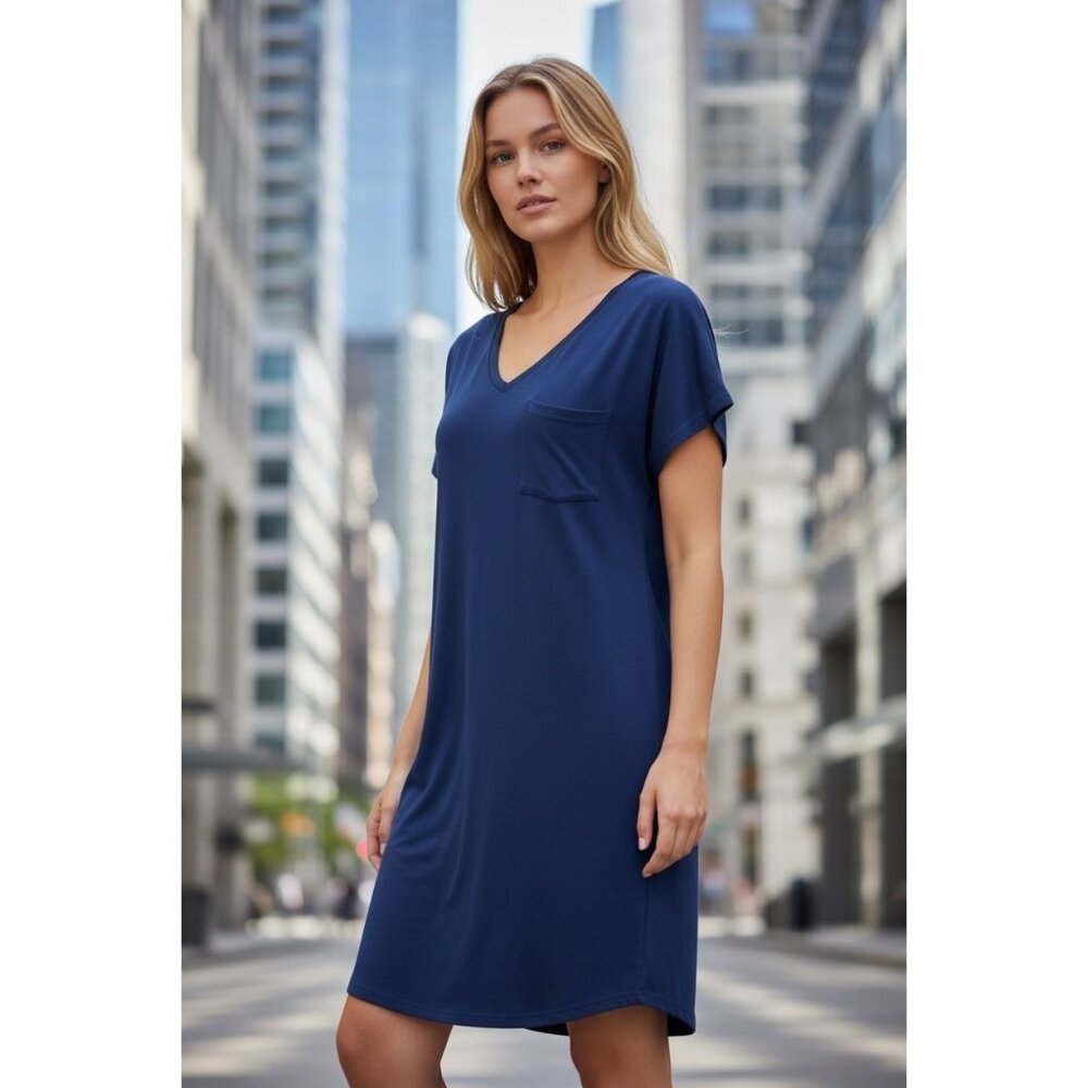 Lilly Pulitzer M Blue V-Neck Knee-Length Dress Back Keyhole 100% Pima Cotton